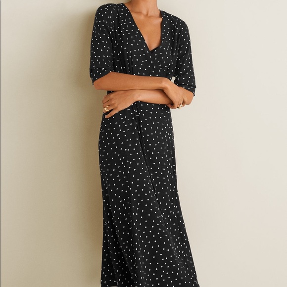 Mango Black/White Polka Dot Tea-Length Dress NWT - Picture 2 of 8
